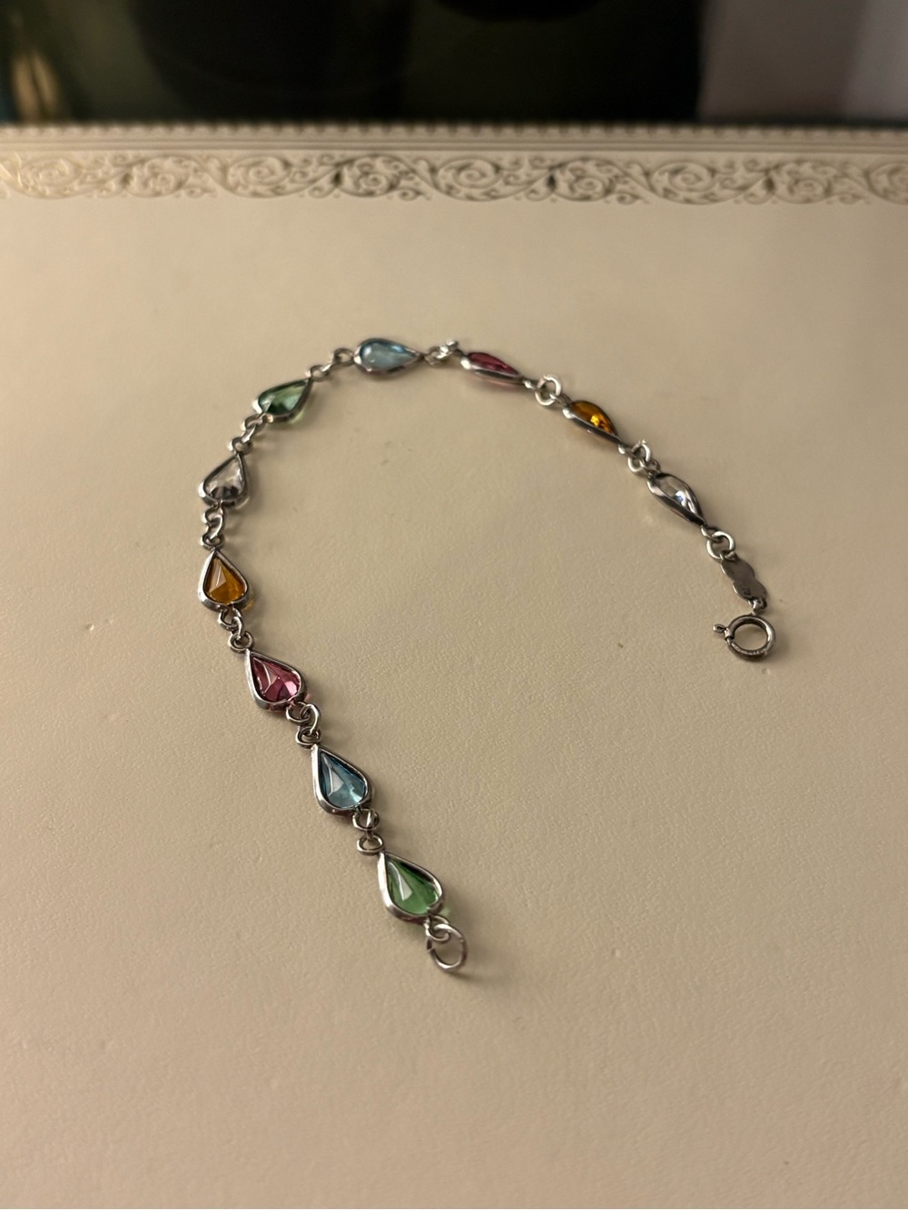 Sterling Silver Multicolor Teardrop Gemstone Bracelet